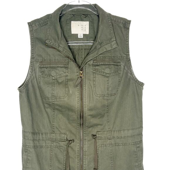 A NEW DAY Military Vest Full-Zip Drawstring Waist Utility Army Green Size Small - Picture 4 of 8